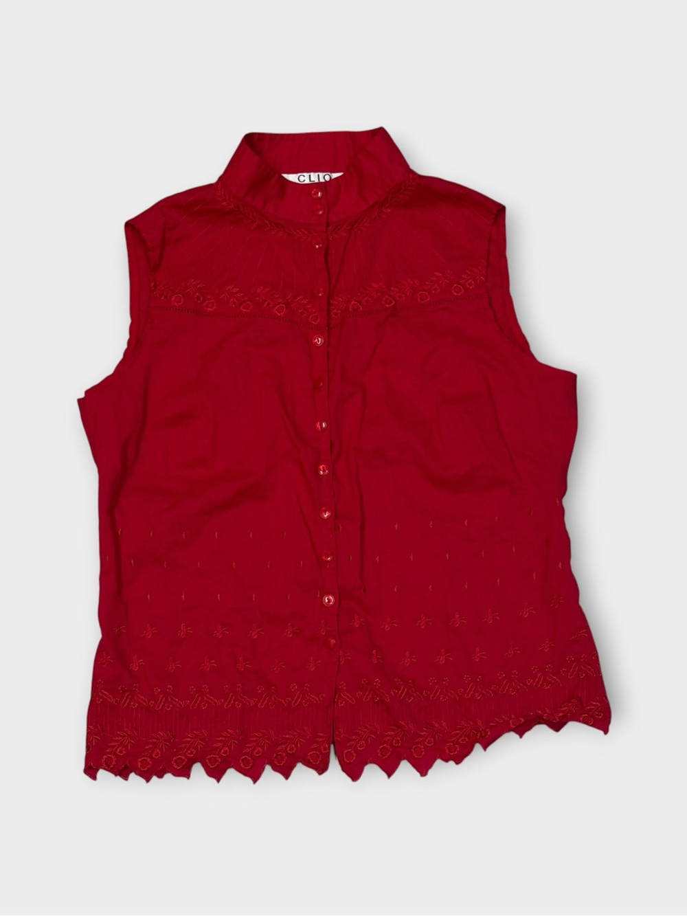 Clio Petites Red Sleeveless Blouse with Embroidery